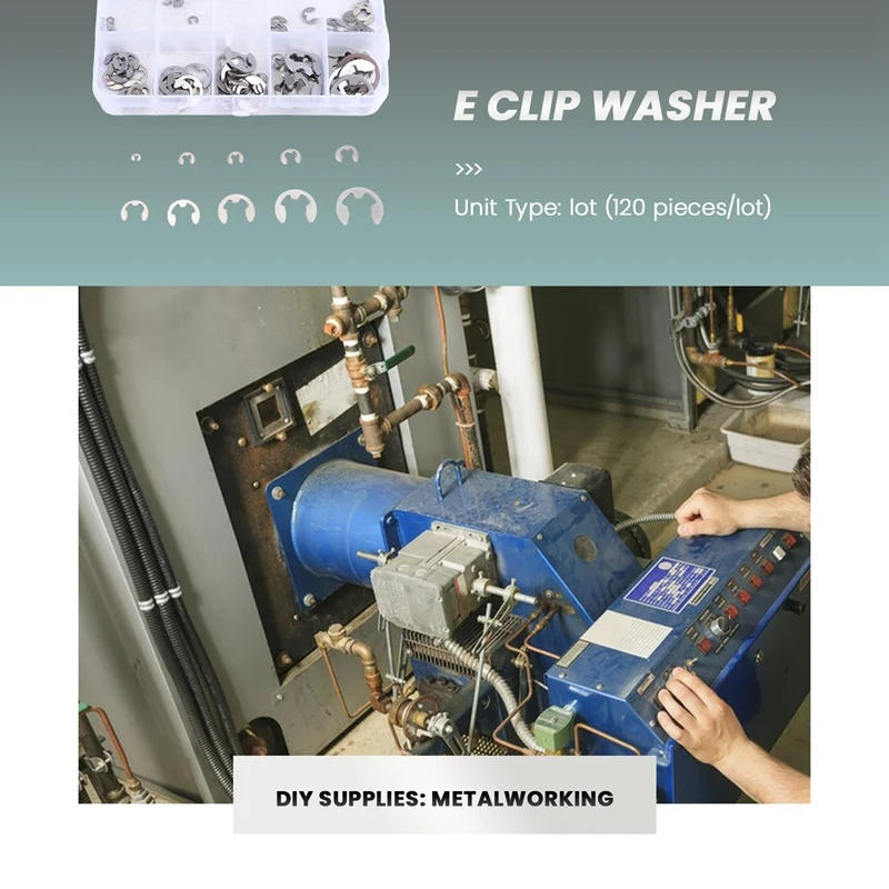 Description Picture 3 of item120PCS 304 Stainless Steel E Clip Washer Assortment Kits Circlip Retaining Ring For Shaft Fastener M1.5-M10