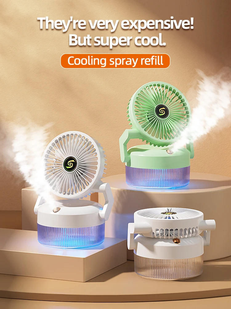 Description Picture 4 of item2024 New 800ML Rechargeable Air Conditioner Desktop Cooling Fan With Humidifier Air Cooler Portable Fan With Blue Light 3 Gears