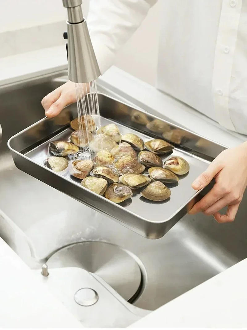 Description Picture 5 of itemStainless Steel Square Plate With Lid Rectangular Food Storage Pan Commercial Dish Tray Large Freshing Lunch Box Container