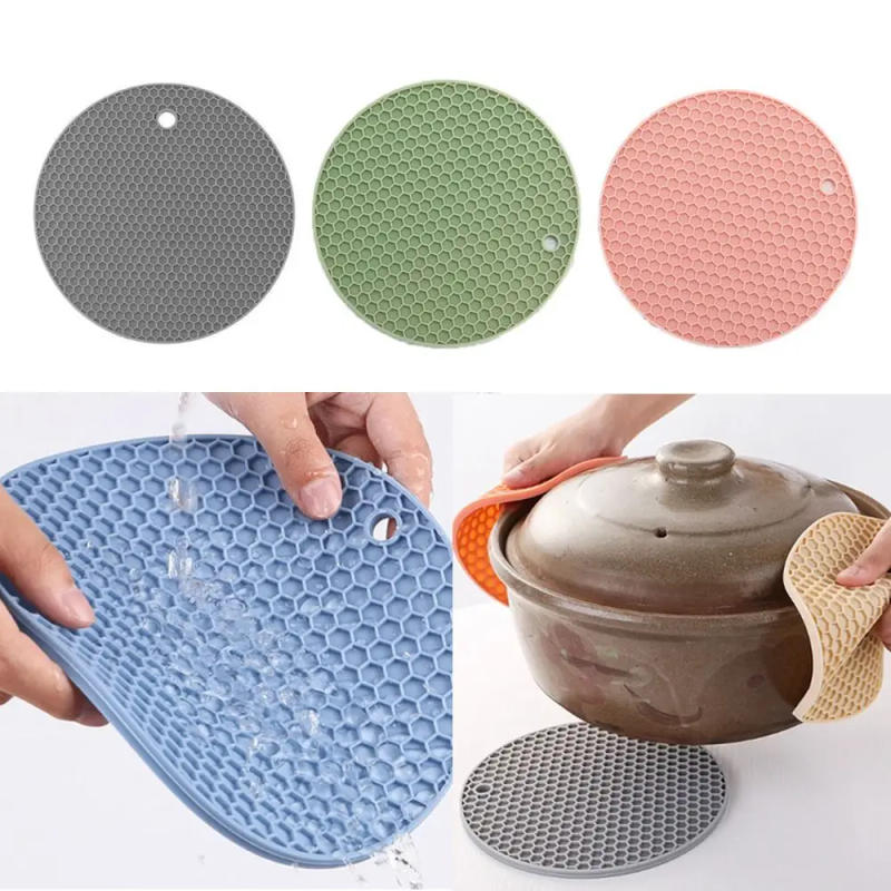 Description Picture 2 of itemRound Honeycomb Shaped Mats Non-slip Table Mat Heat Resistant Silicone Trivet Mat for Kitchen Accessories