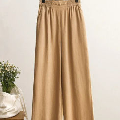 Cotton and Linen Wide-leg Pants Women's New 2025 Spring/Summer Loose Straight Pants Casual Elastic High Waist Nine-point Pants