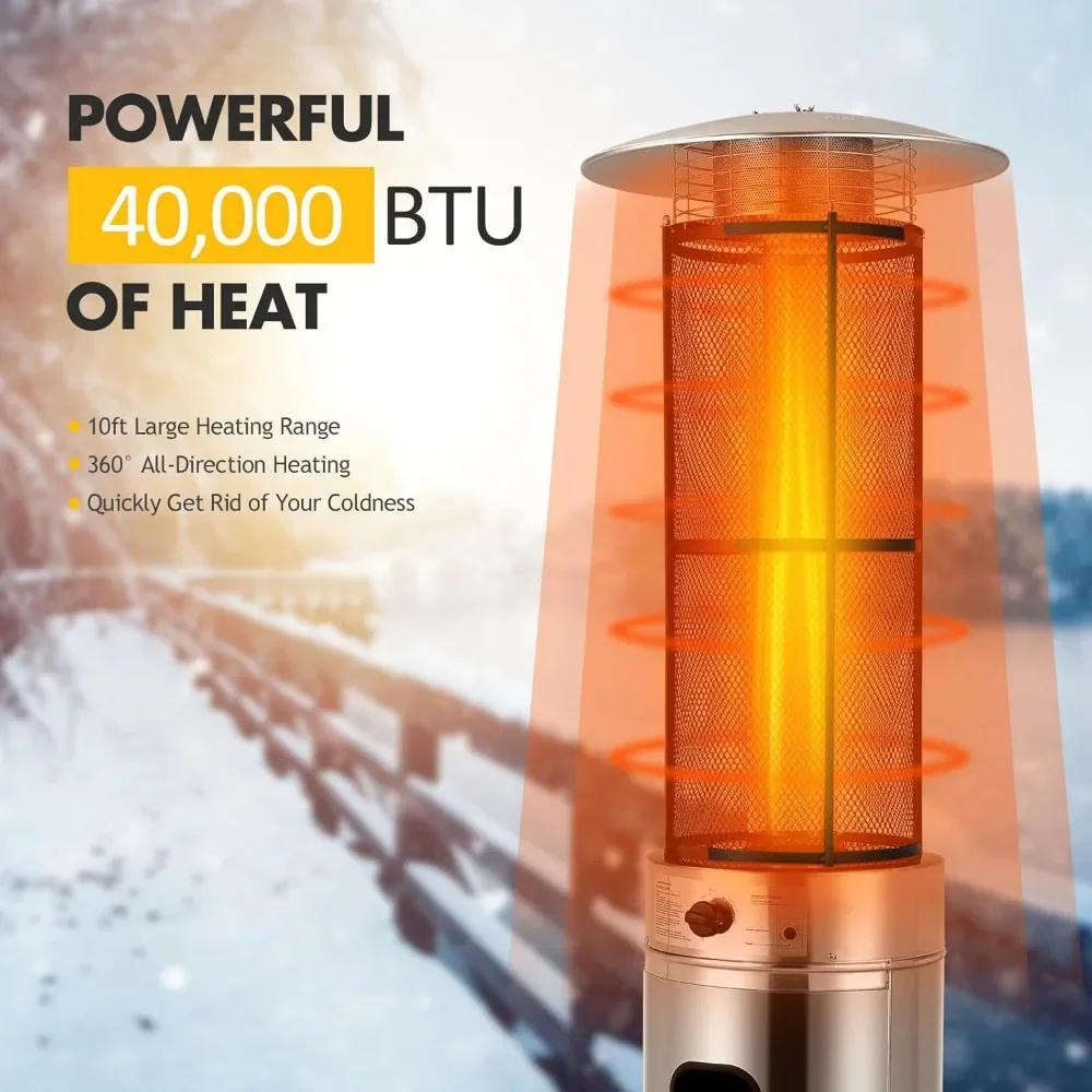 Description Picture 4 of itemPatio Heater with Wheels, 40,000 BTU Stainless Steel Propane Gas Heater with Quartz Glass Tube, Tip-over & Flameout Protection