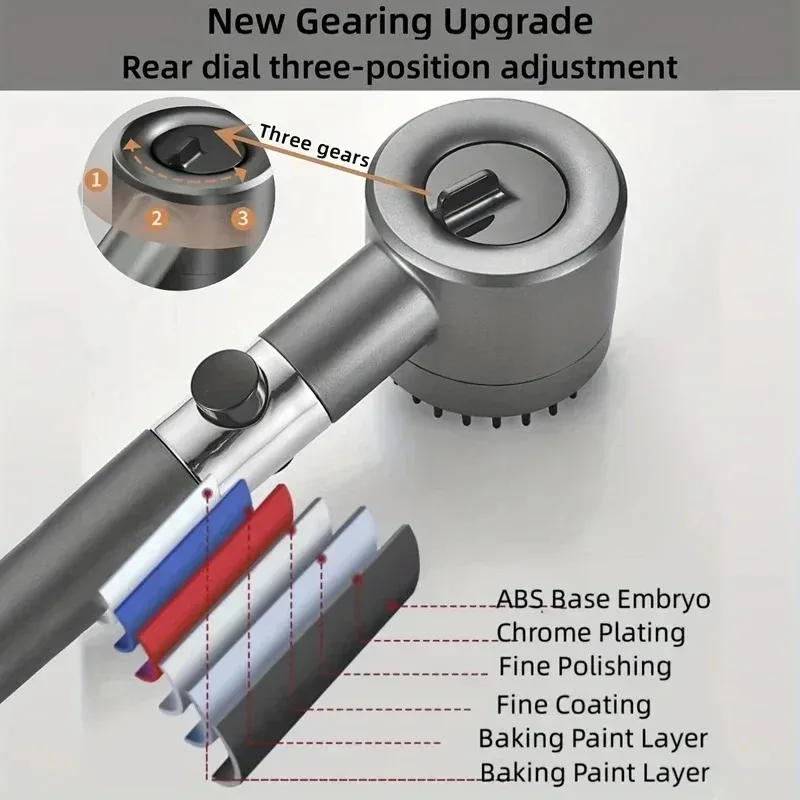 Description Picture 3 of item4 Modes Boosted Shower Head household One-Key Stop Water Massage handheld Shower Head With Filter Element Bathroom Accessories