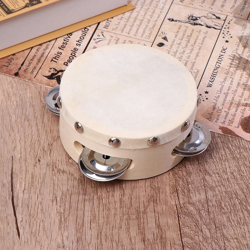 Description Picture 4 of item4 Inch Hand Held Tambourine With Metal Single Row Jingles Sheepskin Drum Skin Wooden Tambourines Entertainment Musical Toy
