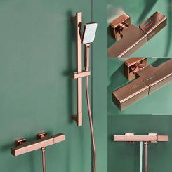 Bathroom Shower Faucet Set Wall Mounted Rose Gold Brass Shower Faucet Set Black Gray Finished Modern Styel New
