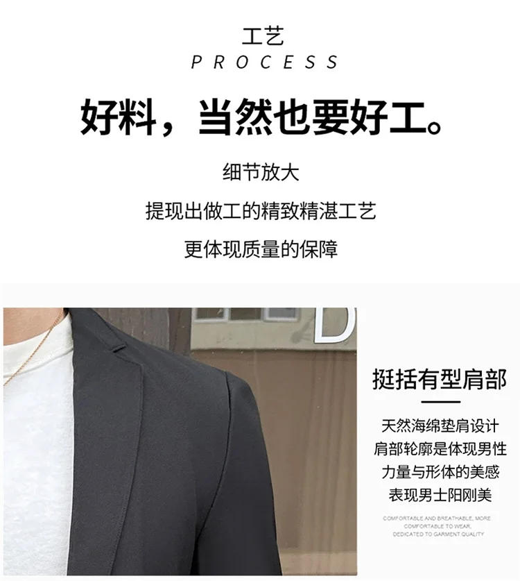 Description Picture 6 of itemMen Suits (Blazer+ Pants) Men's Fashion Business Gentleman British Style Solid Color Trend Casual Slim Work Groom Best Man Suit