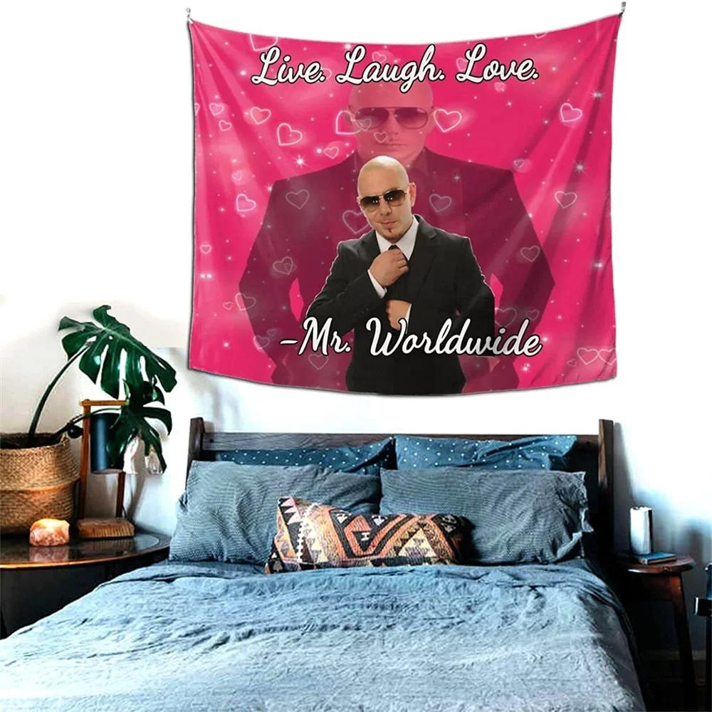 Description Picture 4 of itemPitbull Mr 305 Mr. Worldwide Wall Tapestry, Y2K Live Laugh Love Meme Tapestry, Aesthetic Room Decor, Macrame Tapestries