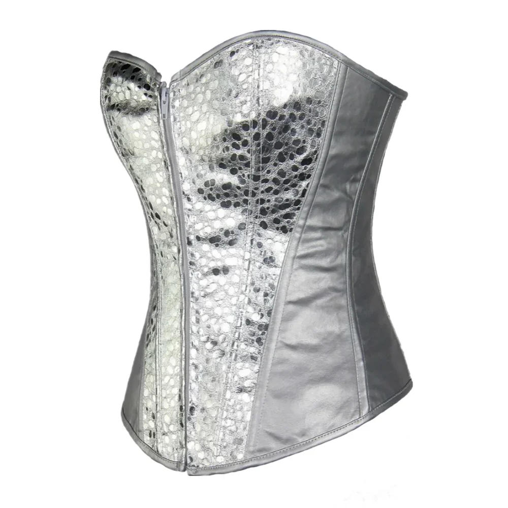 Description Picture 4 of itemWomen Silver PU Leather Zipper Overbust Corset Top Gothic Punk Clubwear Sexy Body Shaper Bustier S-6XL