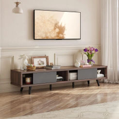 Bestier 70 inch Mid Century Modern TV Stand for 75 inch TV, Low Profile TV Stand with Storage, Walnut