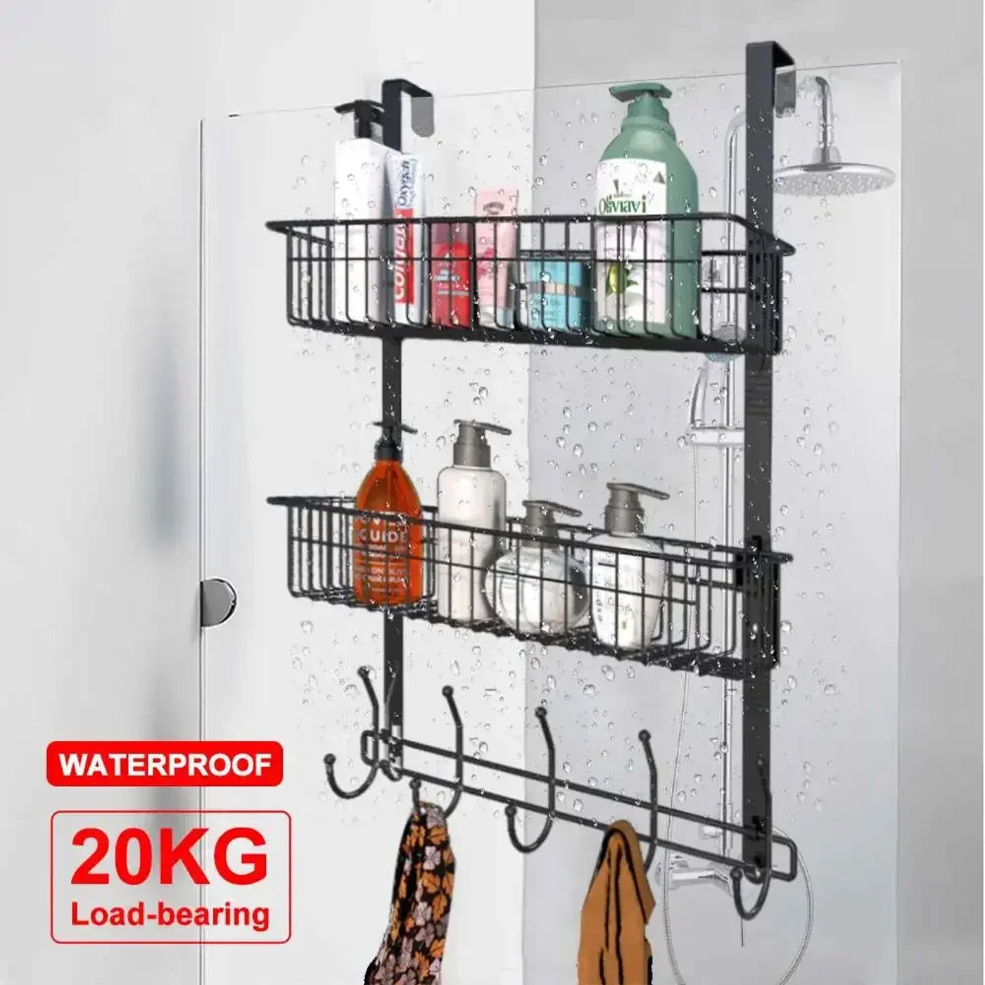 Description Picture 5 of itemHanging Bathroom Shelf Rack Organizer Nail-free Shampoo Basket Holder Bathroom Storage Shelves Shower Glass Door Hook Shelves
