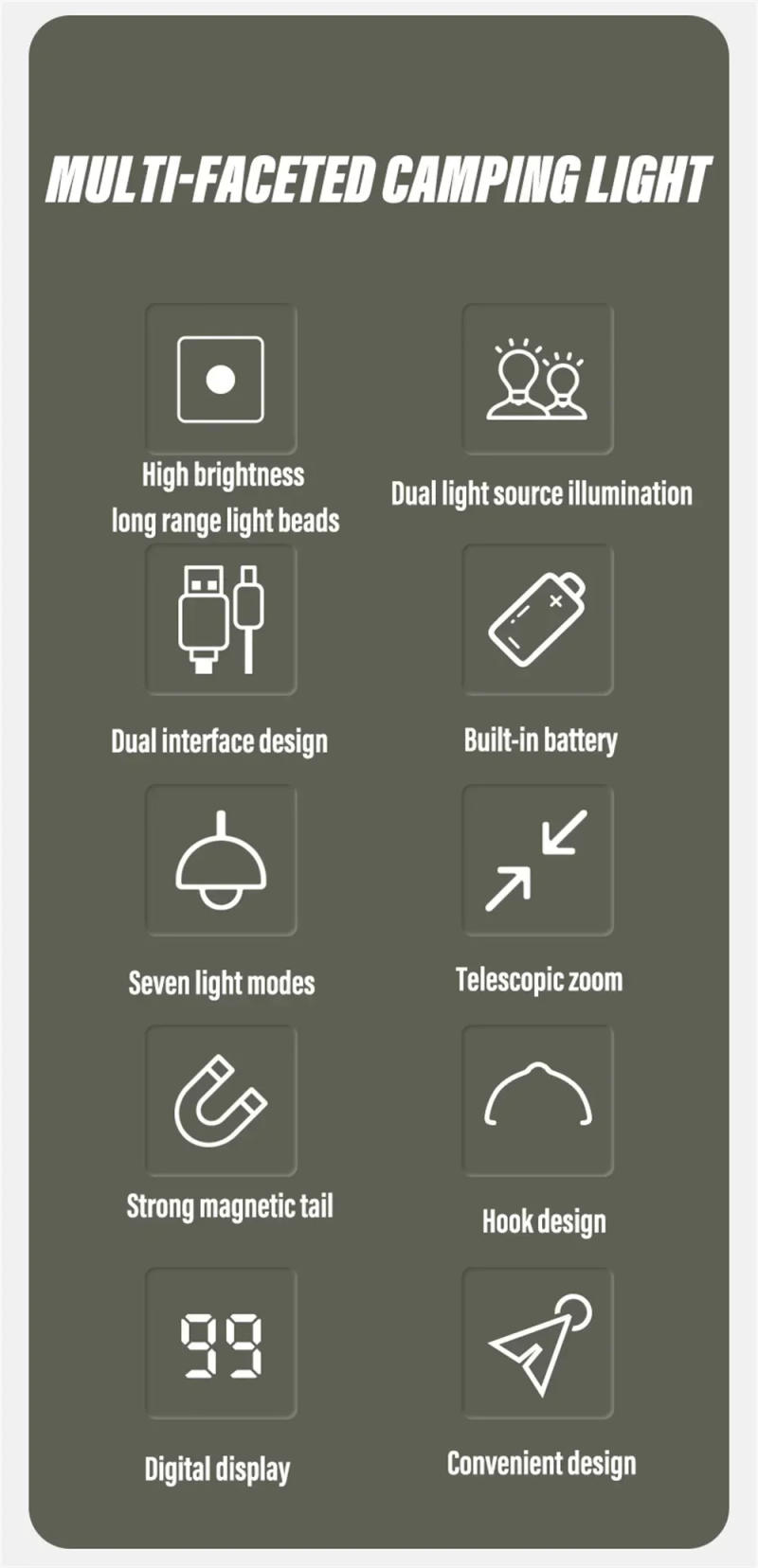 Description Picture 5 of itemSuper Bright LED Flashlight USB Rechargeable Tactical Flashlight Torch Searchlight with Magnet Outdoor Camping Fishling Light