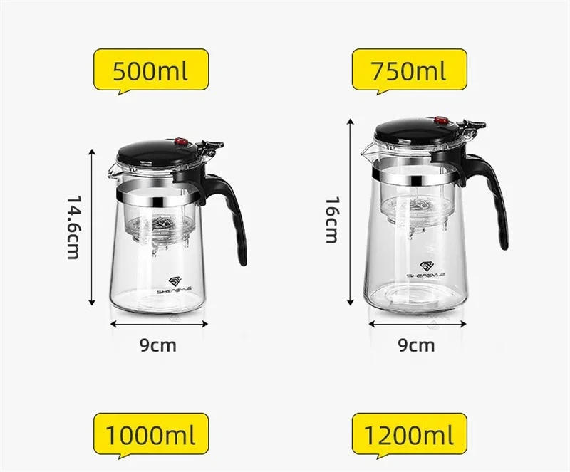 Description Picture 5 of itemTeapot Thickened Glass Heated Resistant Flower Tea Kettle One-button Filtering Tea Separation Coffee Teapot Office Home Tools