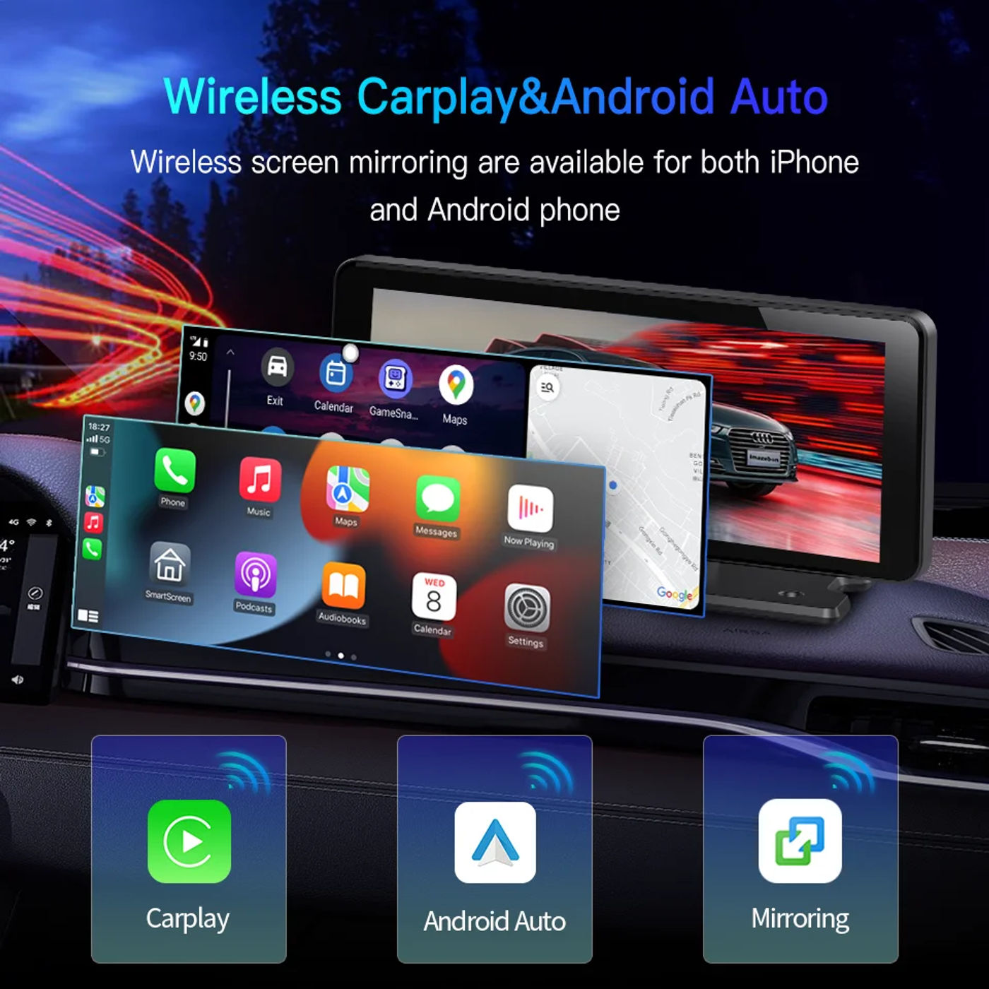 Description Picture 5 of itemImagebon 6.86" Car Mirror Wireless CarPlay & Android Auto 4K Dash Cam GPS Navigation AI Voice AUX Bluetooth Video Recorder