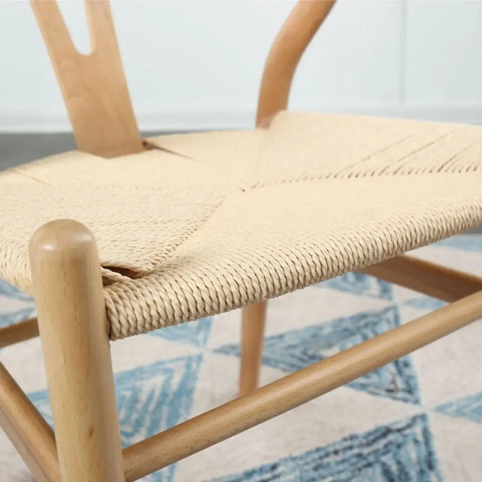 Description Picture 6 of itemNordic Dining Chair Wooden Y Living Room Cane Woven Armchairs Modern Style Restaurant Outdoor Garden Furniture Lounge Stool