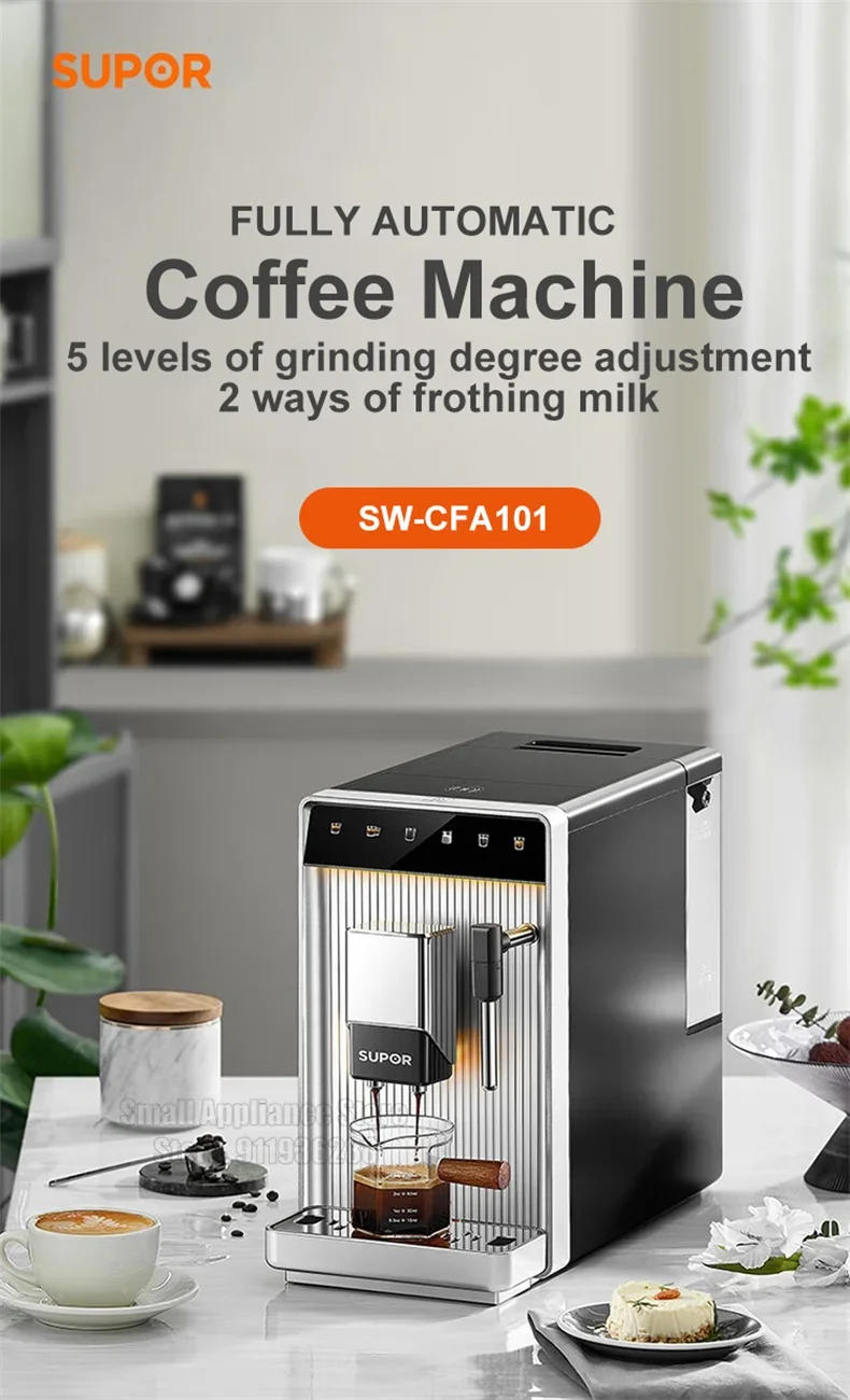 Description Picture 2 of itemSUPOR Smart Coffee Machine Fully Automatic Coffee Shop Home Coffee Machine Touch Menu With Milk Foam Cappuccino Latte Cold Brew