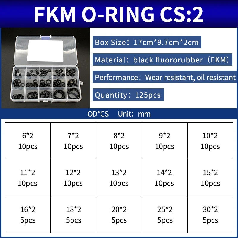 Description Picture 2 of itemBoxcs2mm Boxcs2.5mm boxed nitrile silicone fluorine rubber repair kit sealing waterproof combination kit gasket o-ring faucet