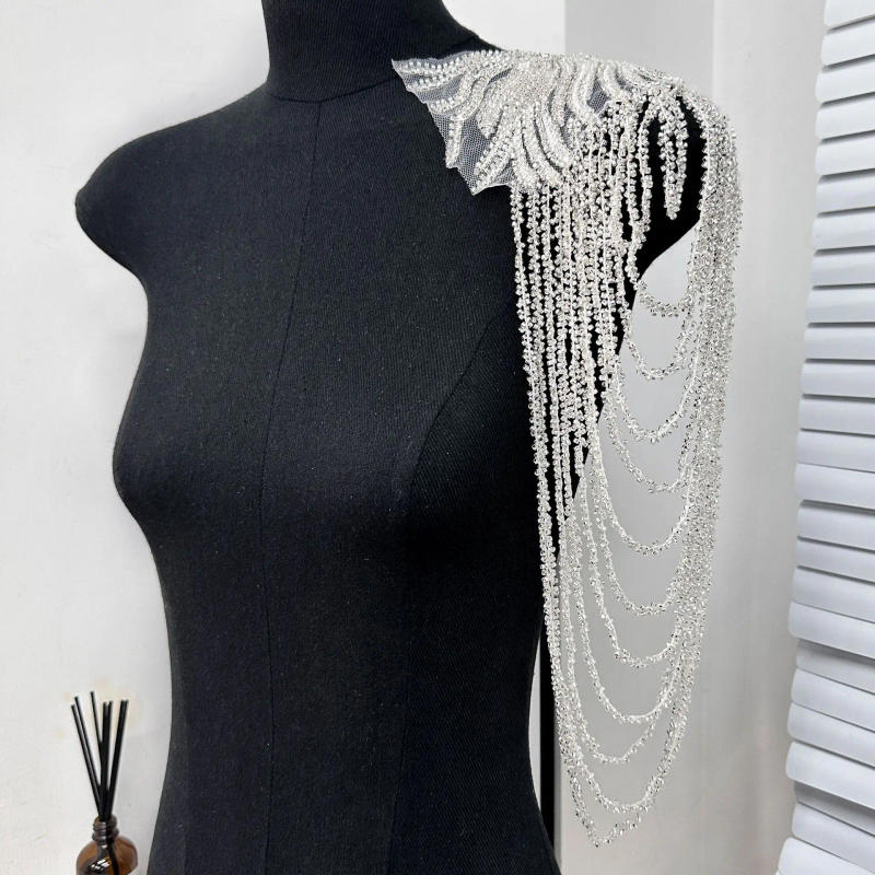 Description Picture 4 of item2PCS, Fringe Chain Sequin Shoulder Wedding Dress Performance Dress Fashion Accessories Gold Embroidered Patch