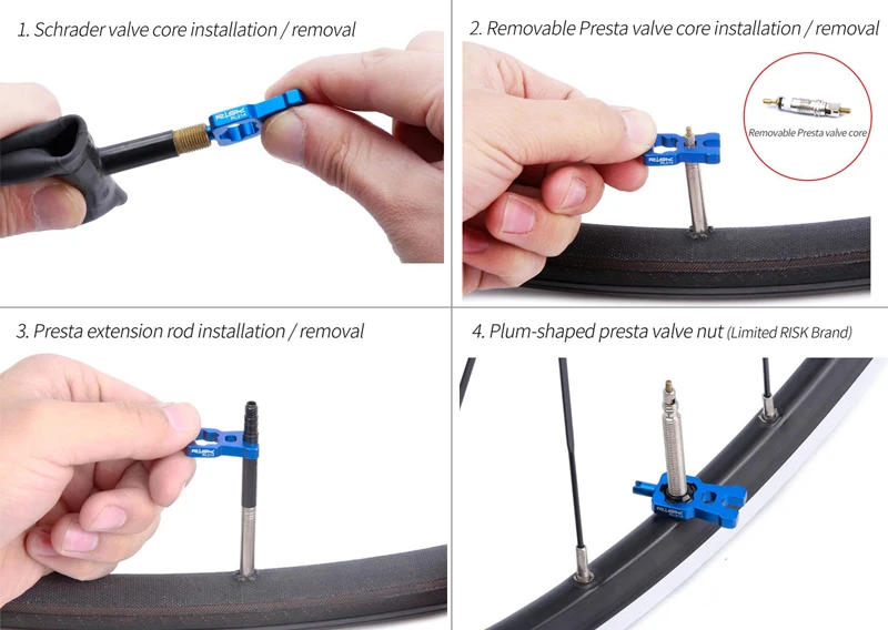 Description Picture 5 of item4 IN 1 Valve Core Remover Tool and Aluminum Bicycle Presta Valve Cap Schrader Valve Cover Dustproof for MTB Road Bike
