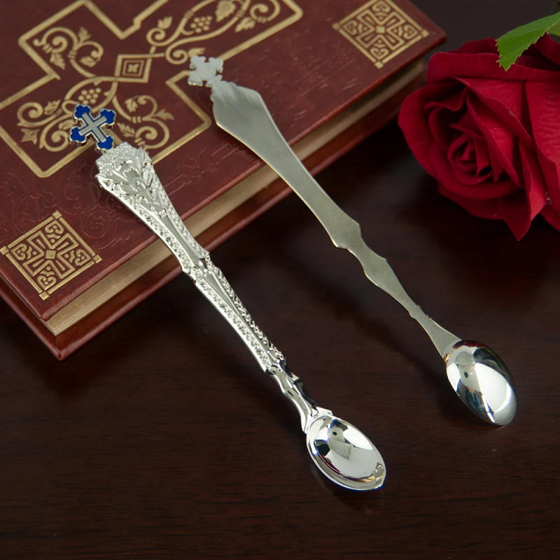 Description Picture 2 of itemElegant Orthodox Church Spoon for Baptism with High Quality Alloy Oil Droplets and Diamonds - Perfect Church Souvenir