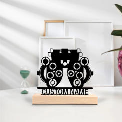 1pc Stylish Personalized Custom Phoroptor Metal Statues Metal Art With Wooden Base Suitable For Office, Bedroom, Living Room, De