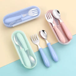 Baby Gadgets Tableware Set Children Utensil Stainless Steel Toddler Dinnerware Cutlery Cartoon Infant Food Feeding Spoon Fork