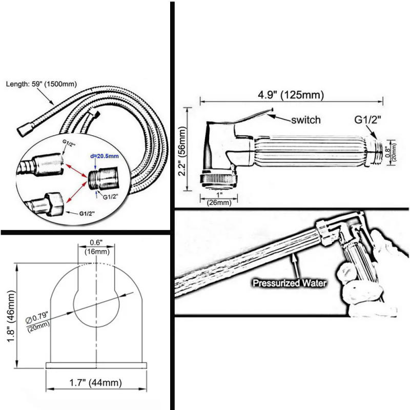 Description Picture 3 of itemGold Color Brass Bidet Faucet bathroom bidet toilet faucet &1.5m Shower Hose shower portable bidet gun sprayer Zhh142