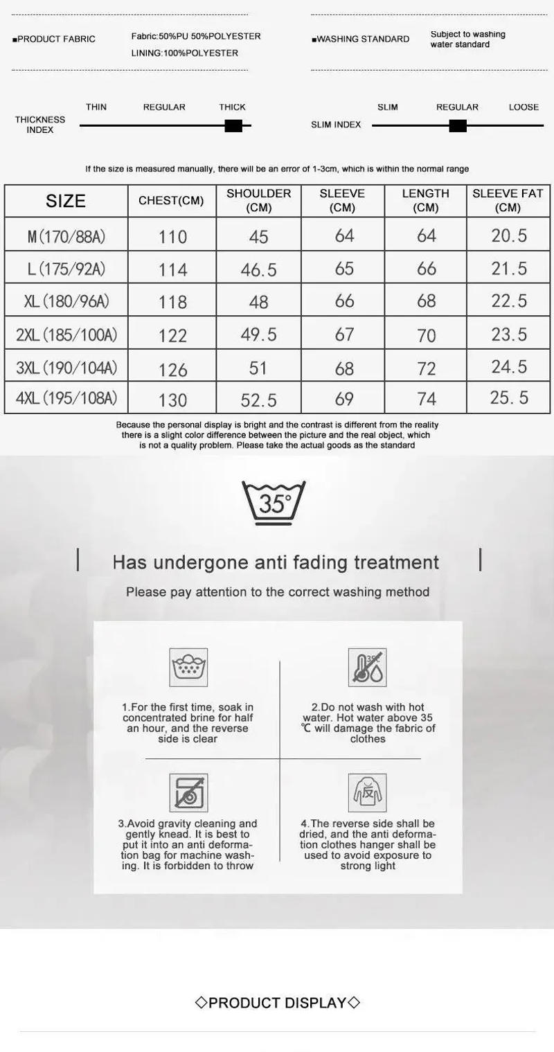 Description Picture 3 of itemBiker Leather Jacket Men Embroidery Motorcycle PU Jackets Stand-up Baseball Collar Casual Fleece Coats Winter Streetwear Brand