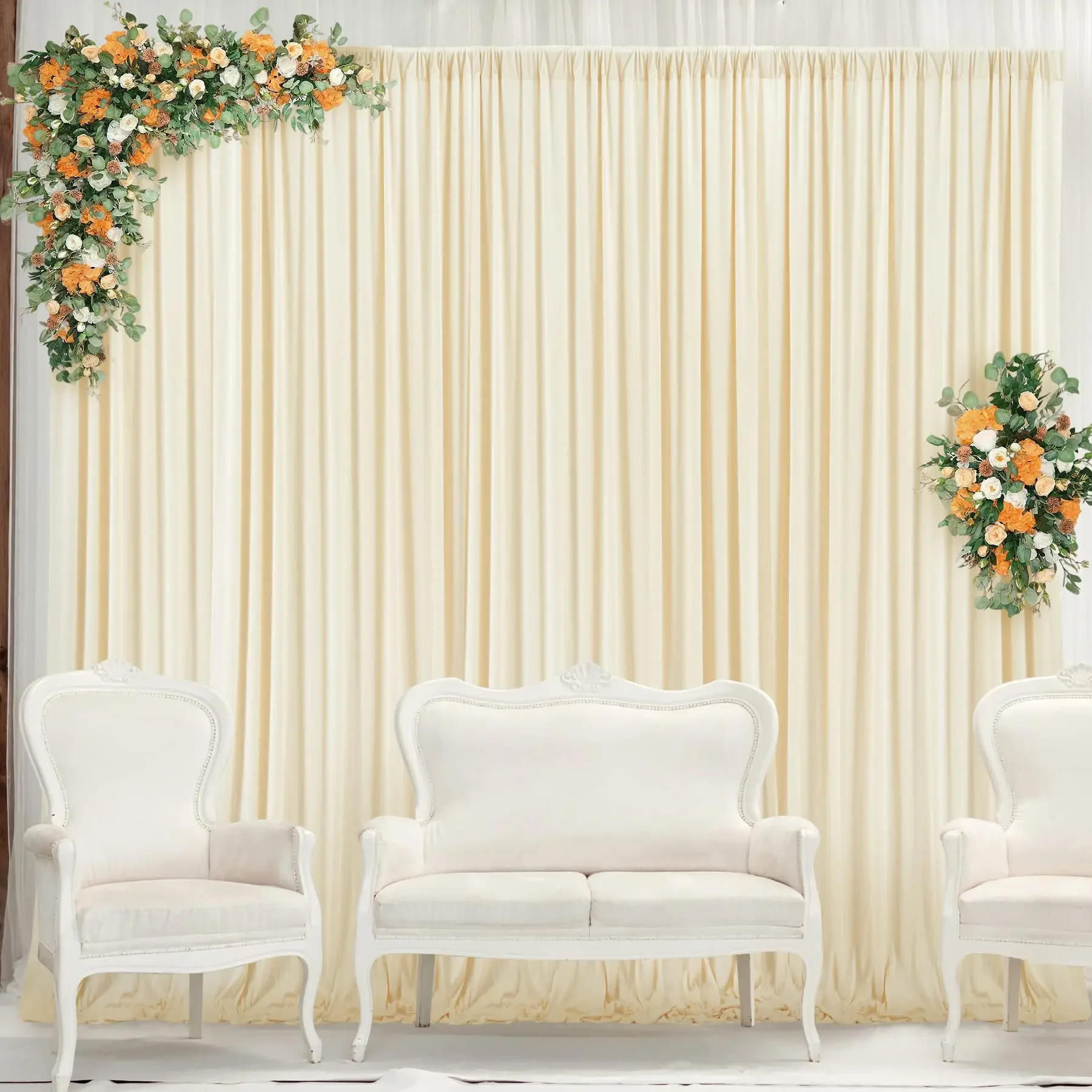 Description Picture 2 of itemWedding Wrinkle Free Backdrop Curtains Soft Silky Photo Backdrop Drapes for Birthday Party Baby Shower Baptism Photography Decor
