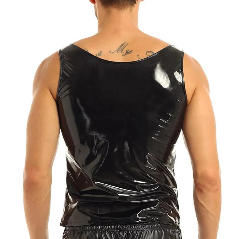 Description Picture 6 of itemPVC Patent Leather Undershirt Tank Tops for Men, Wet Look Sleeveless T Shirt, Slim Fit Vest Black, M 3XL Sizes Available