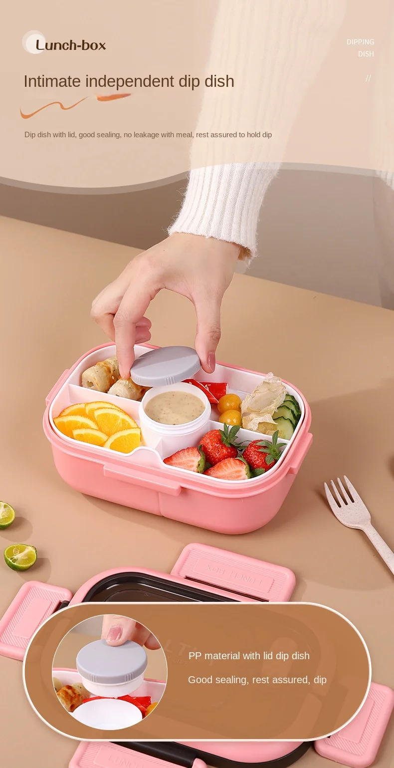 Description Picture 6 of itemLunch Box with Tableware for Office Workers Square Divided Microwave Oven Bento Box Leakproof Food Container for Picnic Camping