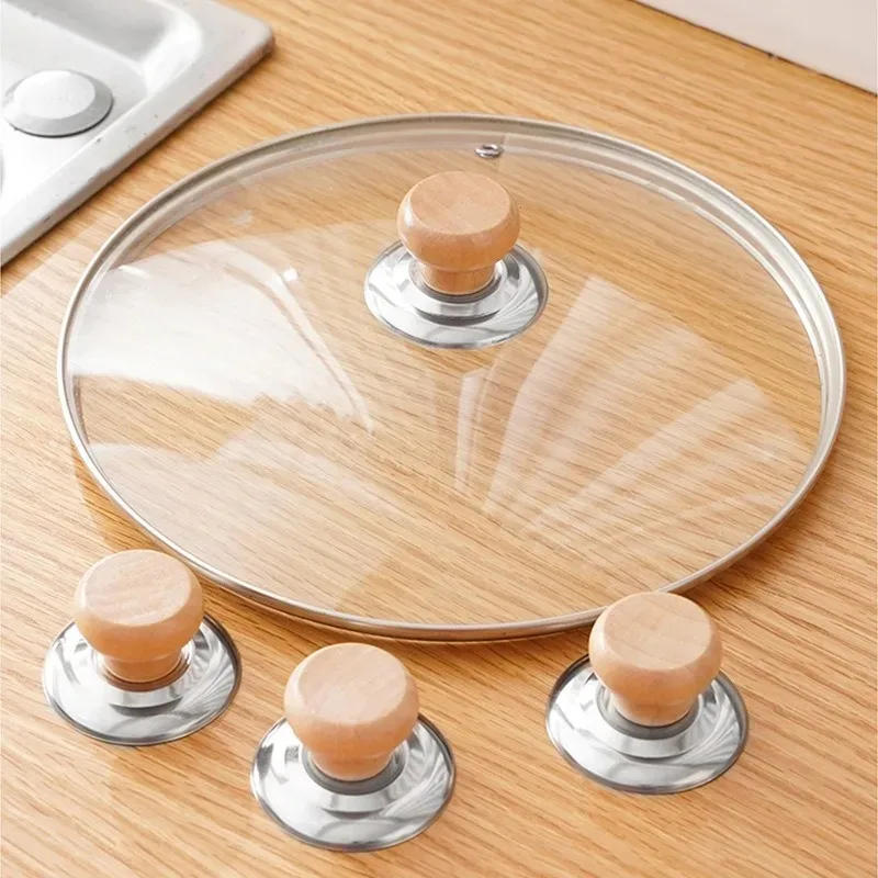 Description Picture 5 of itemNew Pot Lid Handles Replacement Stainless Steel Pot Lids Knobs Heat-Resistant Wooden Holding Handle Kitchen Cookware Handgrip