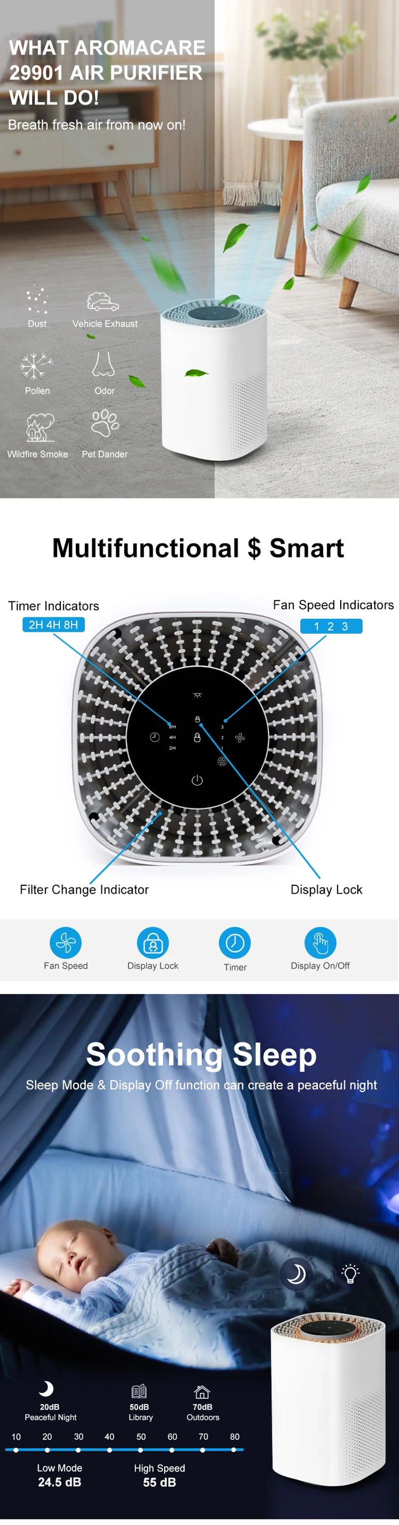 Description Picture 2 of itemOEM High Quality Newest Smart 3 In 1 Filter Small Home Room Desk Personal Air Purifier