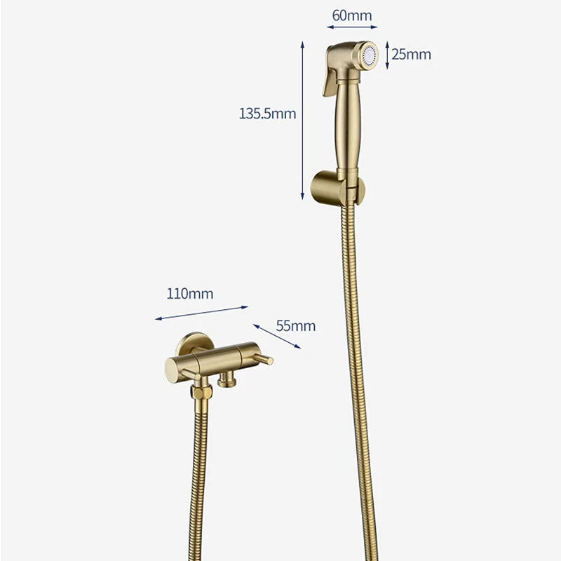 Description Picture 6 of itemBrushed Gold Brass Handheld Bidet Sprayer Bathroom Toilet Bidet Attachment Set Wall Mounted Single Cold Bidet Faucet