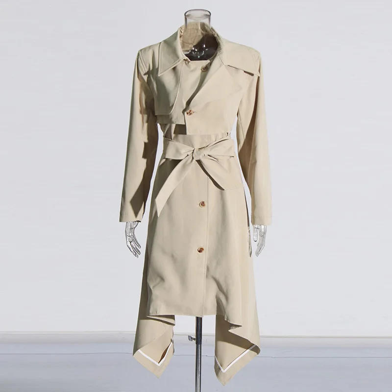 Description Picture 5 of itemBritish Style Long Coat 2024 New Fashion Niche Irregular Design Waist Tie Long Windbreaker Women Winter Clothes Women