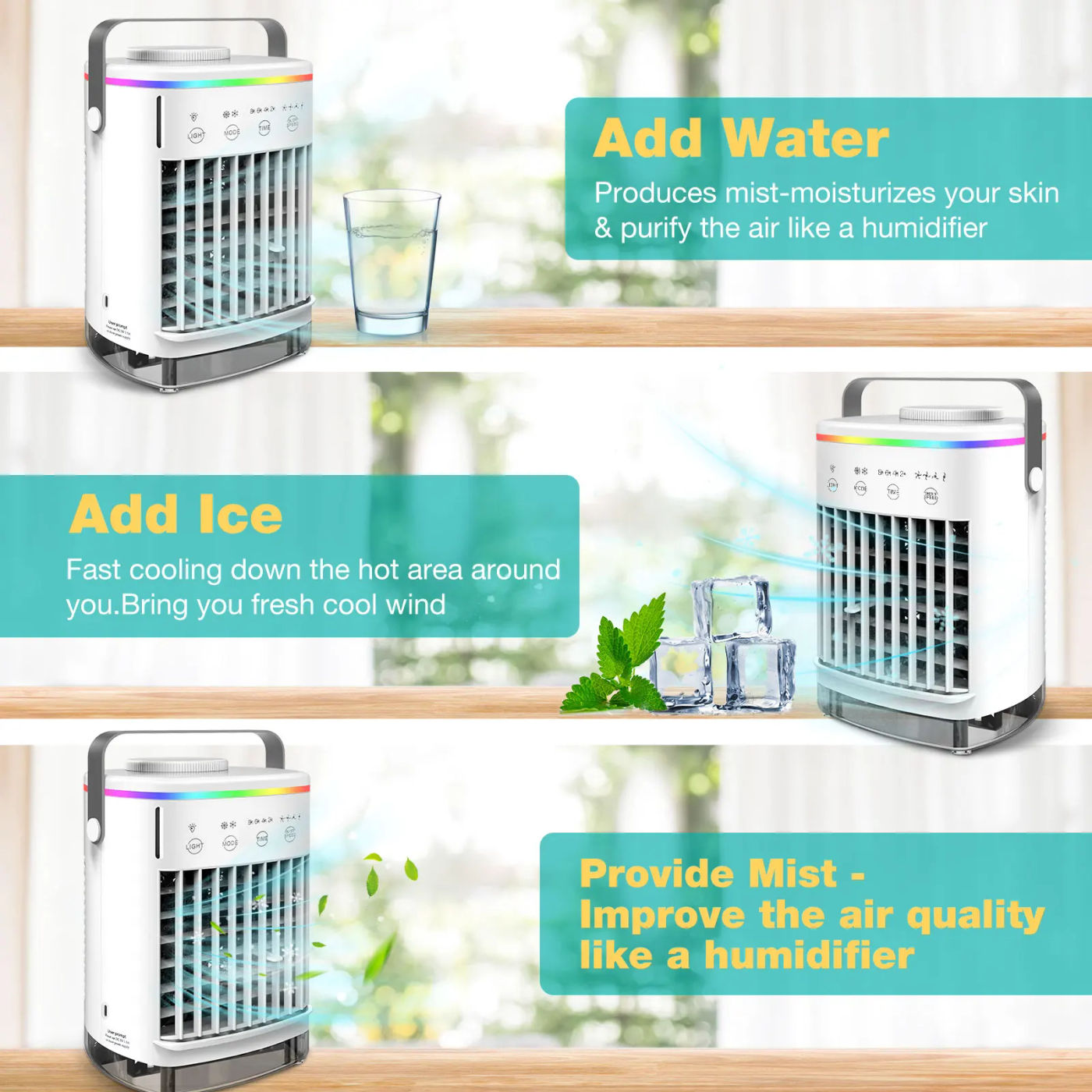 Description Picture 4 of itemPortable Water Cooling Fan Small Air Humidifier Air Conditioner Water Mist Cooling 4 Speed Fan With Night Light For Home Office