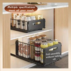 Double layered drawer basket, capable of storing cans of various heights, saving space and maintaining a neat and orderly layout