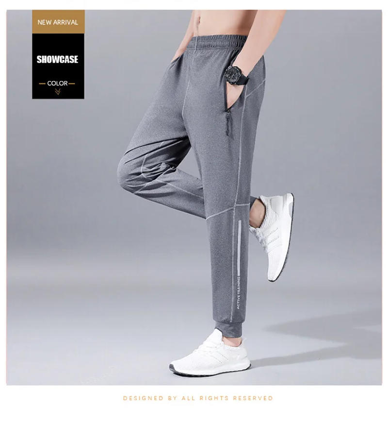 Description Picture 4 of itemSpring And Summer Fashion New Men's Casual Pants Solid Color Drawstring Slim Ice Silk Quick-Drying Sports Pants Leisure Men