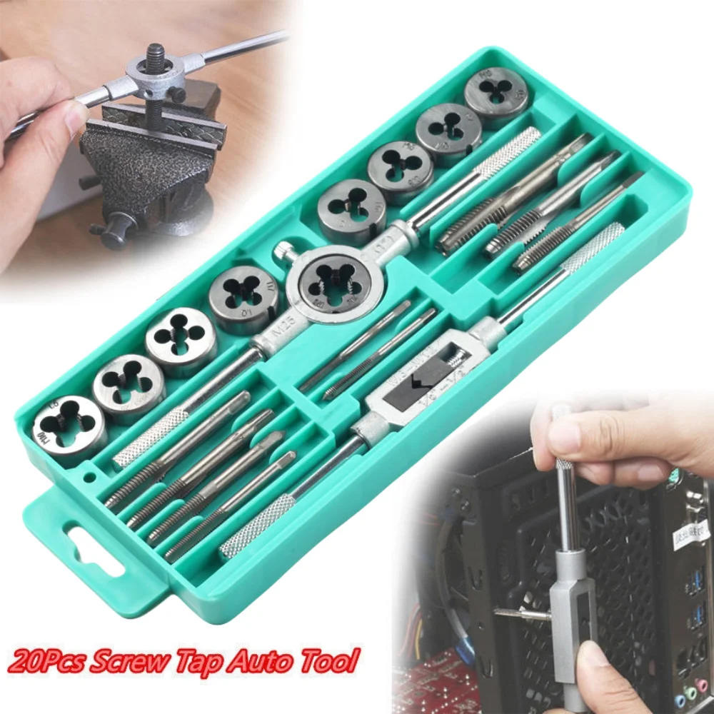 Description Picture 3 of itemMultifunction Tap and Die Set 8/12/20Pcs M3-M12Metric Screw Thread Plugs Hand Screw Taps Straight Taper Tapping and Thread Tools
