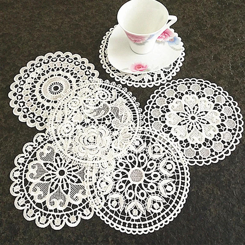 Description Picture 5 of itemRound Hollow Lace Coaster Napkin Embroidery Flower Placemat Mug Dining Coffee Table Cup Mat Wedding Christmas Home Decoration