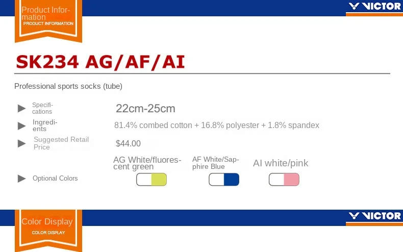 Description Picture 3 of item1Pair Original VICTOR Women's Sports Socks Professional Badminton Socks Middle Tube SK234 Thickened Towel Bottom 22-25cm