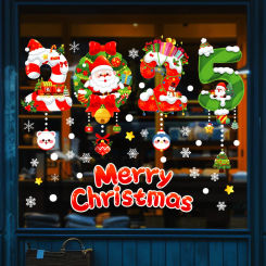 PVC Christmas Window Mirror Stickers Santa Claus Snowman Glass Stickers Decoration Window Christmas Snowflake Static Sticker