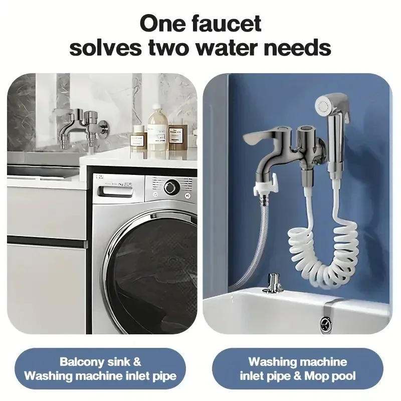 Description Picture 5 of itemStainless Steel Faucet Double Outlet Dual Control Water Tap One in Two Out Faucet 1/2" Bidet Faucets Bathroom Accessories