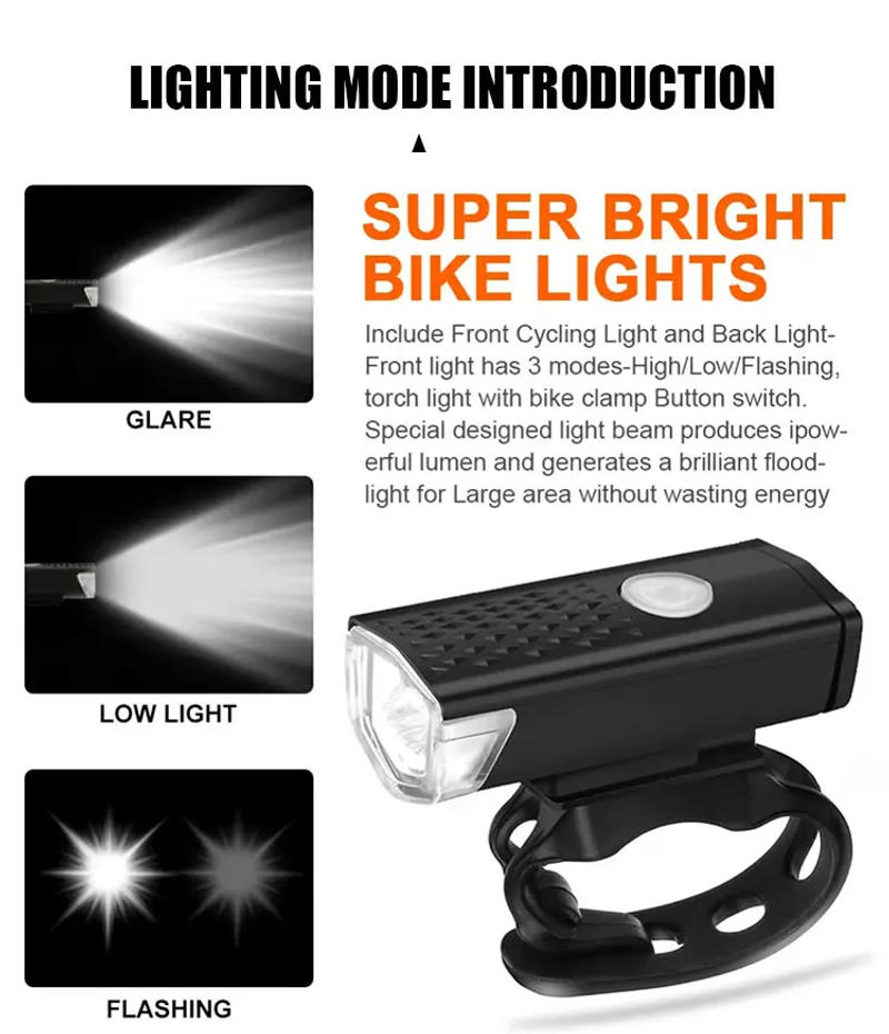 Description Picture 5 of itemBike Light Set Bicycle Headlight Taillight Rechargeable Front and Rear Set MTB Bike Flashlight Cycling Lamp Bicycle Accessories