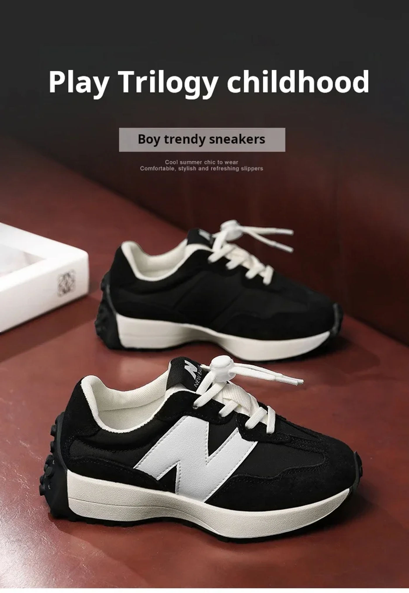 Description Picture 3 of itemChildren Sports Shoes Non-slip Soft Sole Shoes Kids Running Sneakers Comfort Lace-up Neakers Breathable Athletic Shoes
