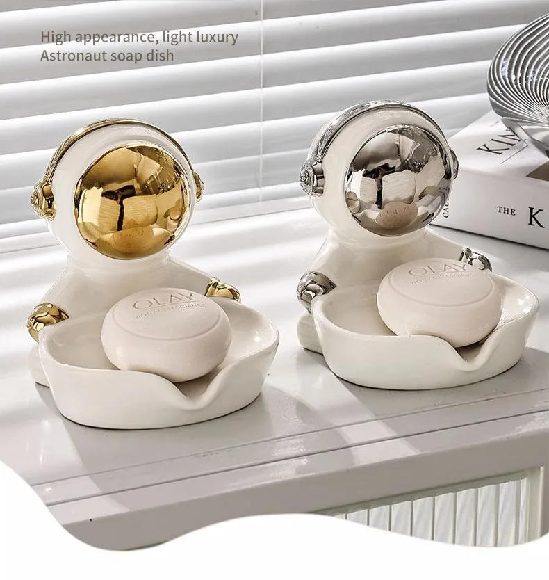 Description Picture 6 of itemCeramic Soap Dish Creative Astronaut Decoration Soap Box Soap Holder Household Bathroom Accessories Soap Storage Container