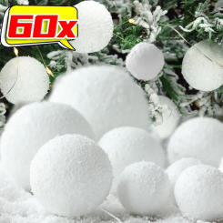 6/60PCS White Foam Snowballs Artificial Fake Snow Ball Fur Ornament Xmas Tree Hanging Pendant Kid Christmas New Year Party Decor