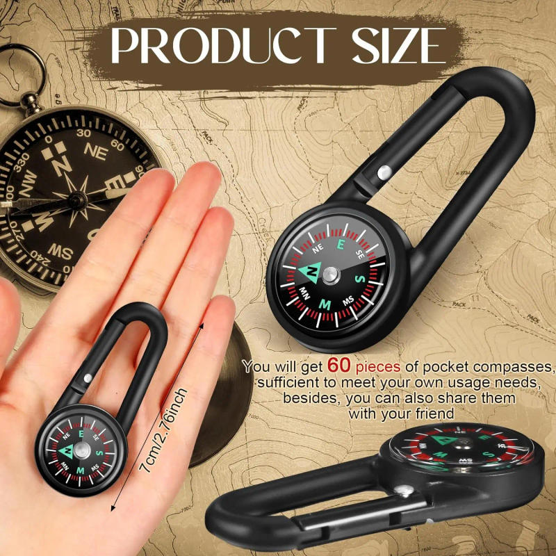 Description Picture 5 of item1 pcs Carabiner Compass and Thermometer,3 in 1 Mini Compass Direction Guide Keychain Holder Hook Pocket Mini Survival Compass