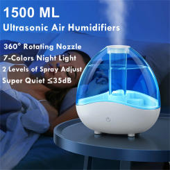 1500ML/50.73oz  Air Humidifiers Large Capacity 360 Rotation Nozzleï¼ŒAuto-Shut Off, USB Humidifier With 7-Colors Night Lights