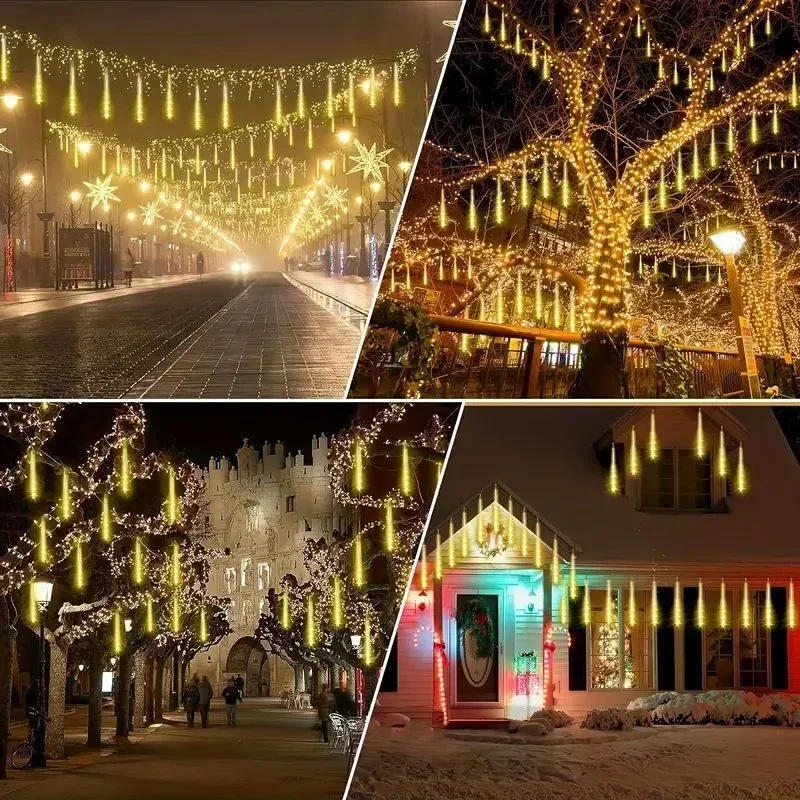 Description Picture 4 of item32/24/16/8Tubes Christmas Meteor Shower Garland Festoon Holiday Lights Outdoor Fairy String Lights for Street Garden Decoration