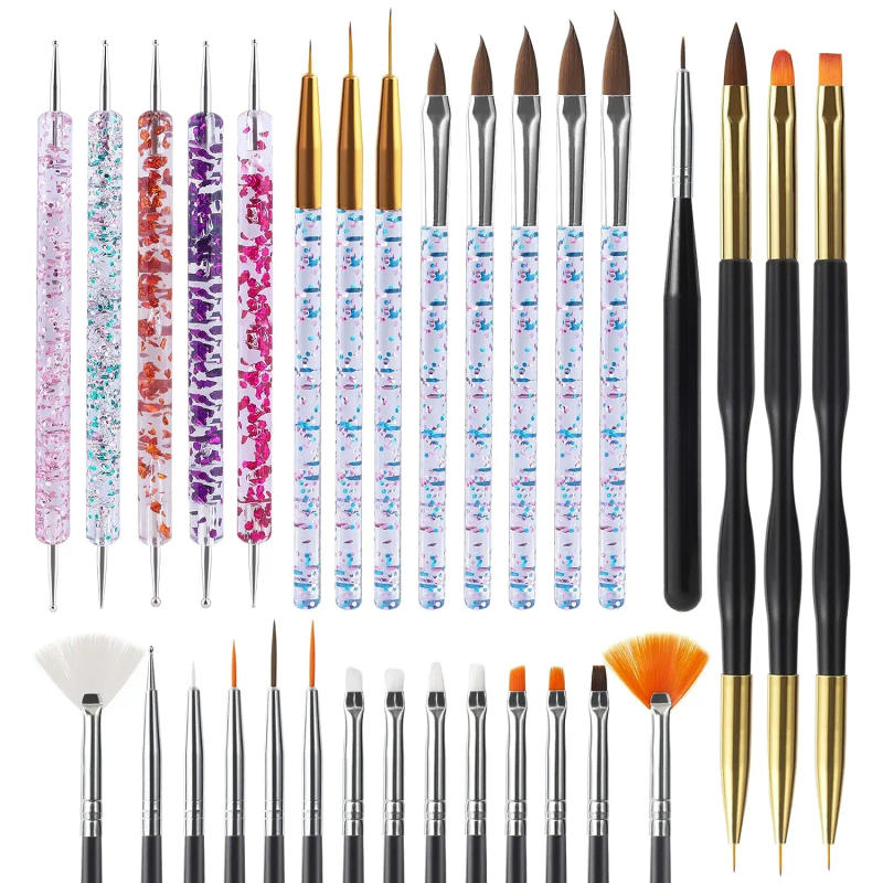 Description Picture 2 of item6/31Pcs Nail Art Brush Design Tip Painting Drawing Carving Dotting Pen FlatFan Liner Acrylic Gel UV Polish Manicure Tools
